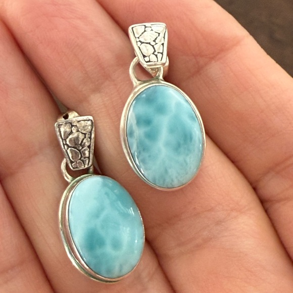Vintage Jewelry - Genuine larimar solid sterling silver drop earrings